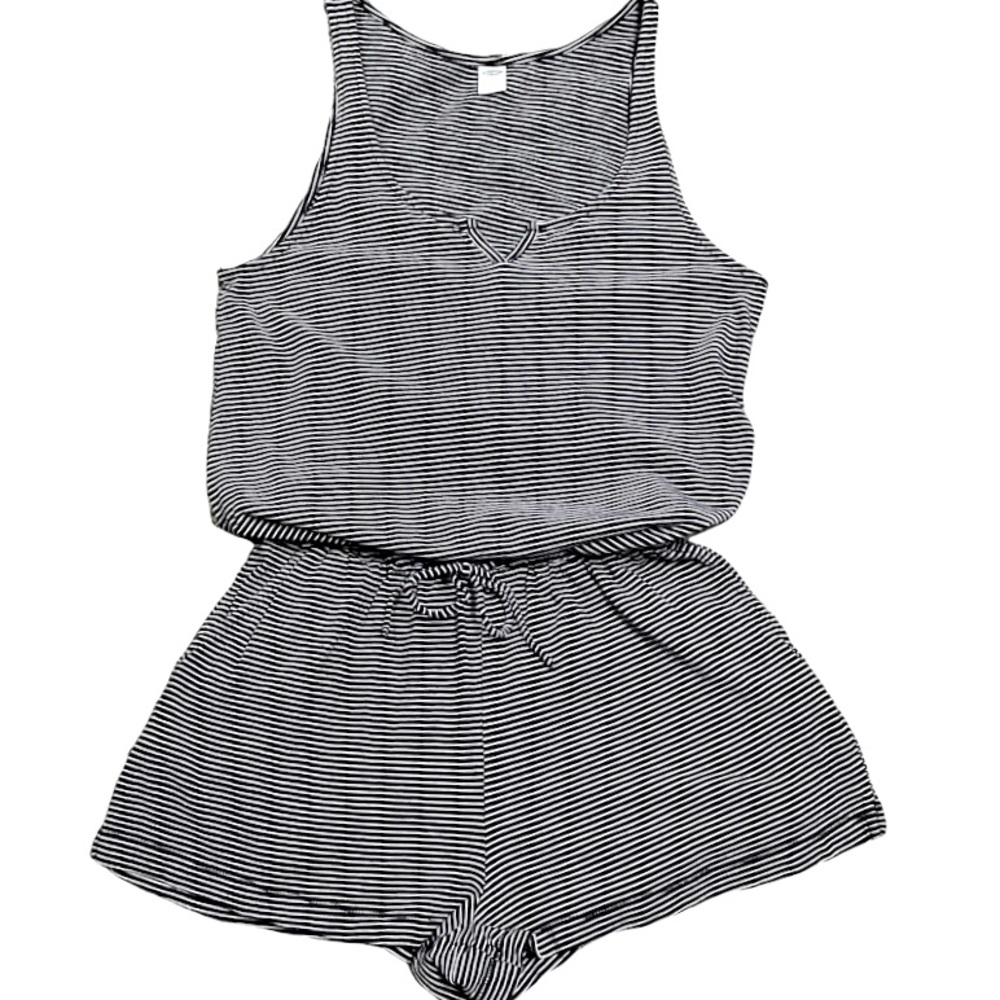 Boho Beach Summer Old Navy Waist Defined Tank Striped Romper Shorts SIZE XS
